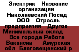 Электрик › Название организации ­ Николаевский Посад, ООО › Отрасль предприятия ­ Другое › Минимальный оклад ­ 1 - Все города Работа » Вакансии   . Амурская обл.,Благовещенский р-н